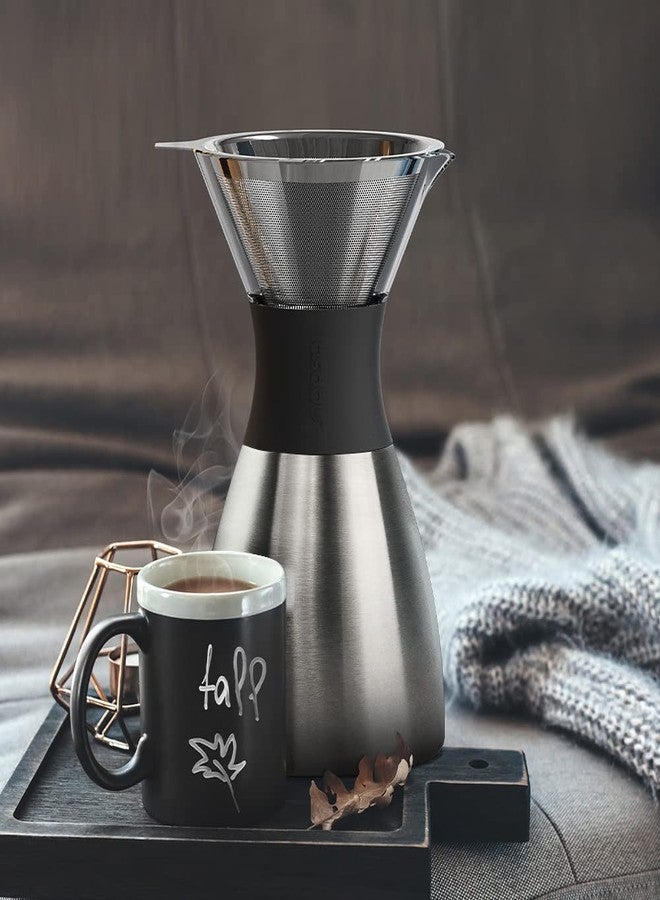 asobu Insulated Pour Over Coffee Maker (32 oz.) Double-Wall Vacuum, Stainless-Steel Filter and Take on the Go Carafe (Silver) - Image 2