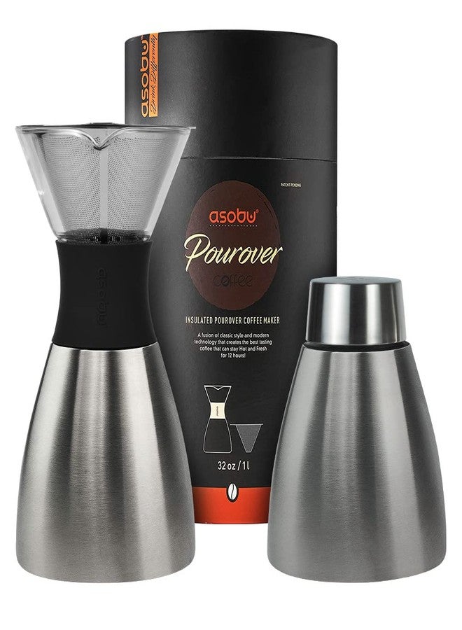 asobu Insulated Pour Over Coffee Maker (32 oz.) Double-Wall Vacuum, Stainless-Steel Filter and Take on the Go Carafe (Silver) - Image 1