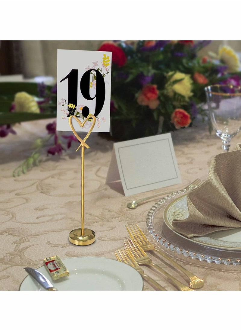 Excefore 5 Pcs Mini Place Card Holders, Heart Shape Clip Place Cards Holder,   Table Card Holder Table Picture Stands, Wire Photo Holder Menu Memo Clips, Idea for Wedding, Anniversary Party (Gold)  - Image 4