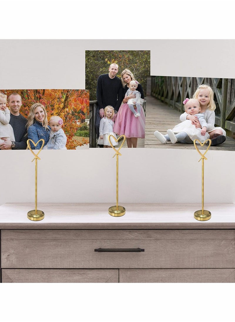 Excefore 5 Pcs Mini Place Card Holders, Heart Shape Clip Place Cards Holder,   Table Card Holder Table Picture Stands, Wire Photo Holder Menu Memo Clips, Idea for Wedding, Anniversary Party (Gold)  - Image 3