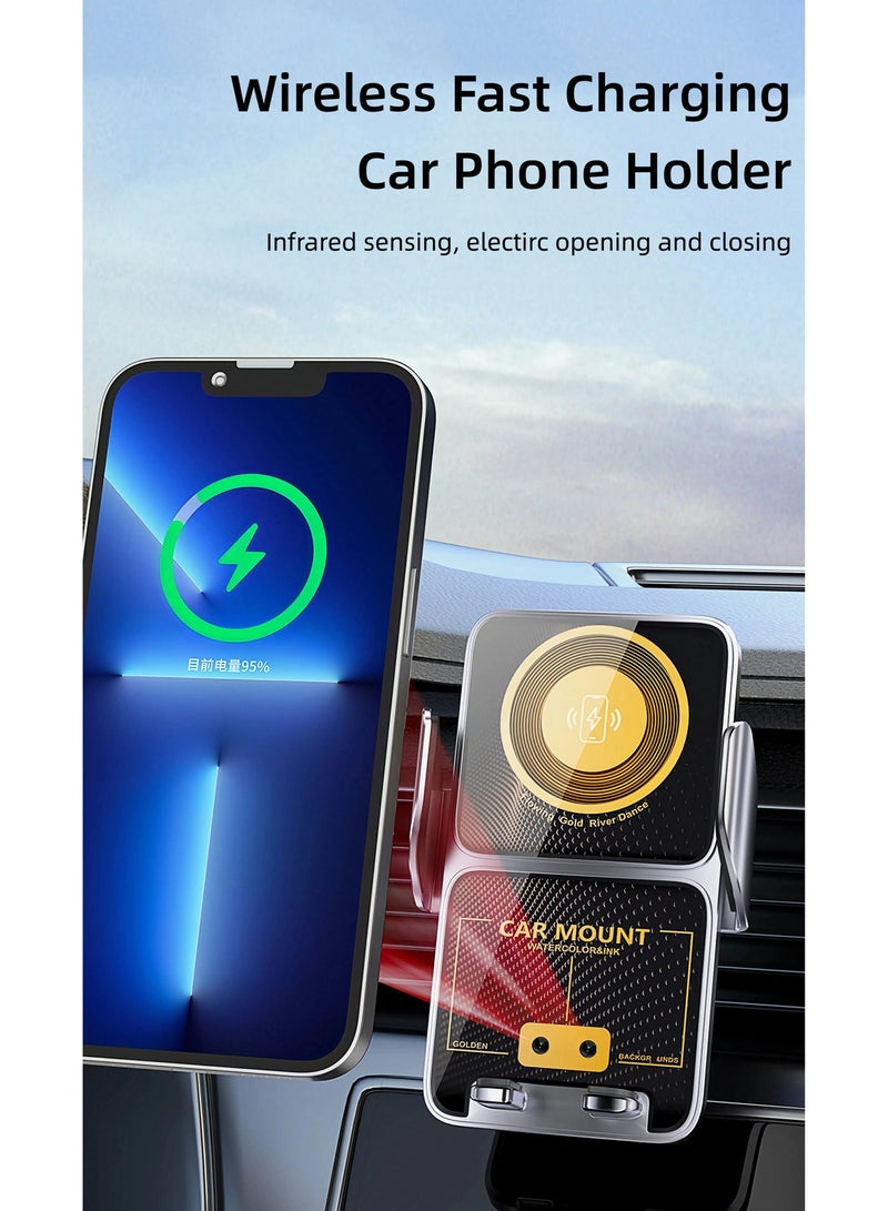DC-ITECH Car Phone Holder with 15W Fast Charging Wireless Car Charger,  Auto Clamping Car Phone Mount fit for iPhone 16 15 14 13 12 Pro Max 11 XR XS, Samsung Galaxy S24 Ultra S23 S22 S21, S20, S10+, Black - Image 1