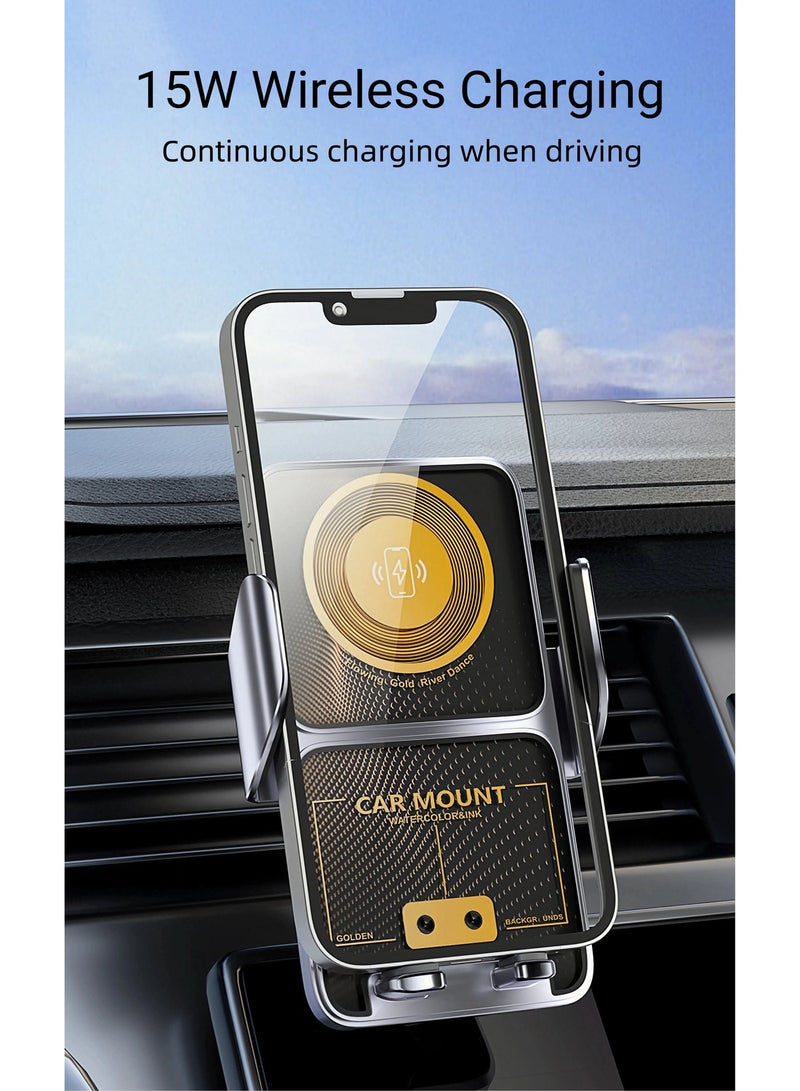 DC-ITECH Car Phone Holder with 15W Fast Charging Wireless Car Charger,  Auto Clamping Car Phone Mount fit for iPhone 16 15 14 13 12 Pro Max 11 XR XS, Samsung Galaxy S24 Ultra S23 S22 S21, S20, S10+, Black - Image 2