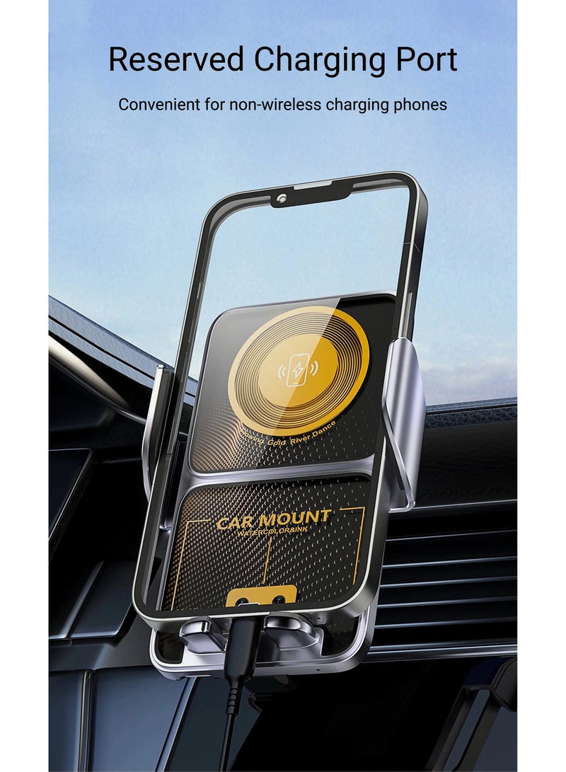 DC-ITECH Car Phone Holder with 15W Fast Charging Wireless Car Charger,  Auto Clamping Car Phone Mount fit for iPhone 16 15 14 13 12 Pro Max 11 XR XS, Samsung Galaxy S24 Ultra S23 S22 S21, S20, S10+, Black - Image 3