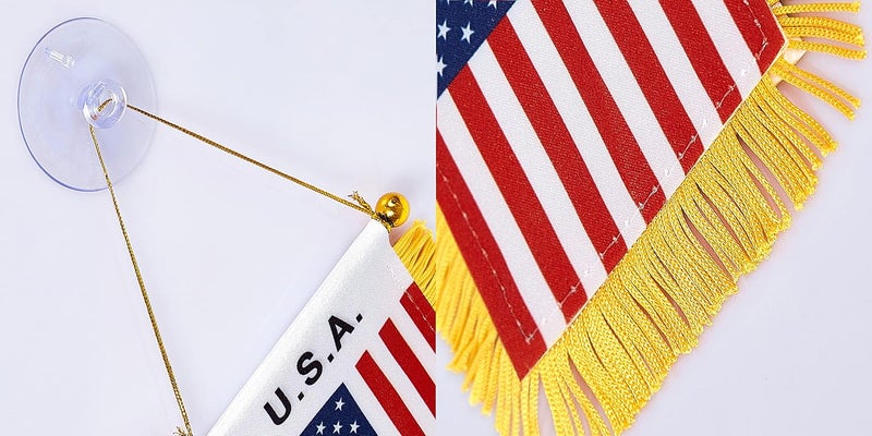 WXTWK 3 X 5 Inch US American Flag USA Window Hanging Flag Small Mini Car Flags Banners Rearview Mirror With Suction Cup Golden Fringy Banner for 4th of July Party Veteran's Day Decoration - Image 3