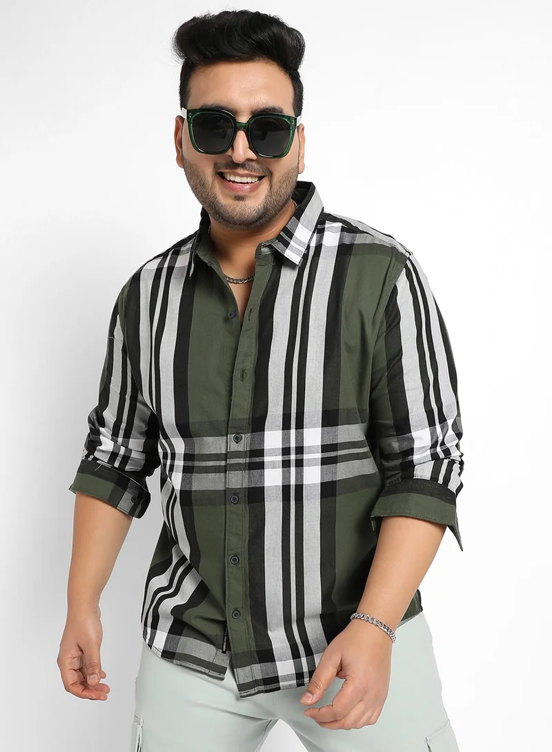 انستافاب بلس قميص كاروهات رجالي أخضر داكن من إنستافاب بلس
