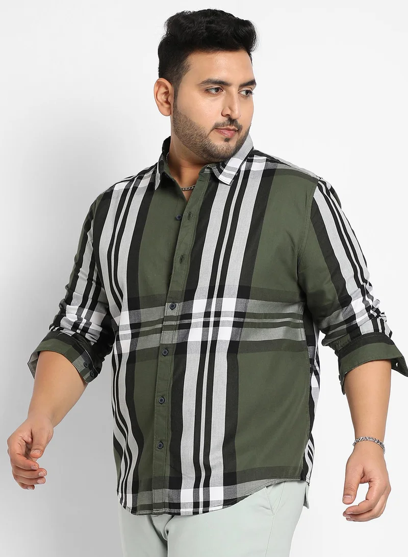 انستافاب بلس قميص كاروهات رجالي أخضر داكن من إنستافاب بلس