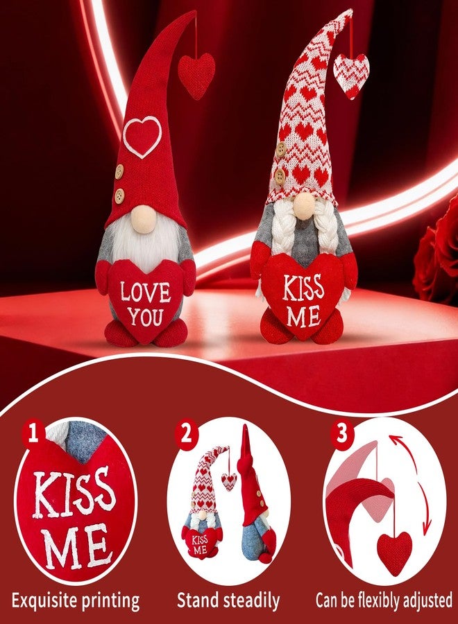 OLANRUN Valentines Day Decorations, 2Pcs Valentines Gnomes Plush Decor & Gifts for Her/Him, Valentines Day Decor Indoor with “Love ME” “KISS ME” for Home Office Table Tiered Tray Mantel - Image 2