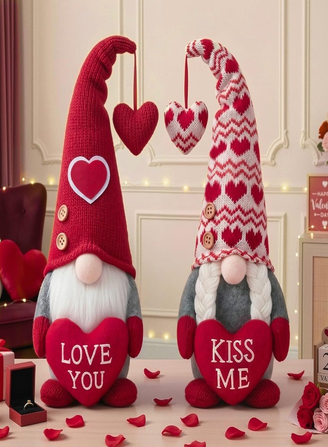 OLANRUN Valentines Day Decorations, 2Pcs Valentines Gnomes Plush Decor & Gifts for Her/Him, Valentines Day Decor Indoor with “Love ME” “KISS ME” for Home Office Table Tiered Tray Mantel - Image 1