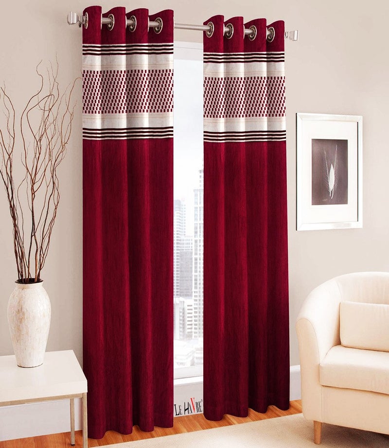Milan Polyester Abstract Curtain, Xl Door & Window (4 X 9 Feet, Maroon) Pack of 2 - Image 1