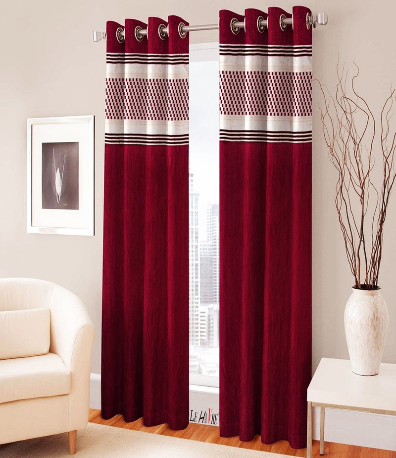 Milan Polyester Abstract Curtain, Xl Door & Window (4 X 9 Feet, Maroon) Pack of 2 - Image 2