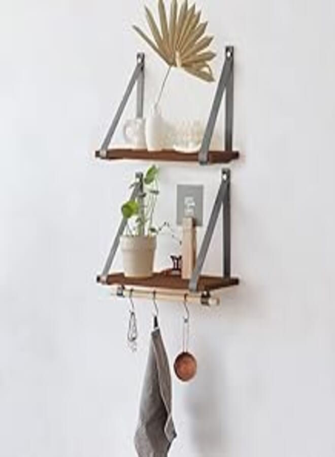 Home Gallery PU Gray Leather Strap Wall Floating Shelves 80X20 Brown 
