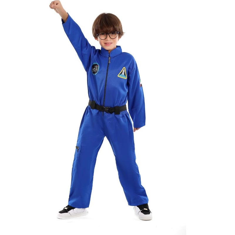 UAE Astronaut Space Explorer Uniform Clothing Set Blue One-Piece Jumpsuit, polyester blend, vibrant blue, lightweight and stretchy for active play - Image 1