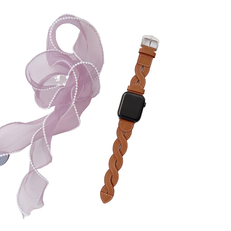 Leather Smartwatch Band for daily smartwatch wear and replacement strap Brown finish Personal Use Indoor Use On The Go Use Work Use Family Use - Image 1