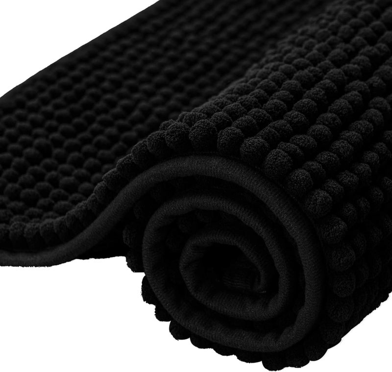 subrtex Bathroom Rugs Chenille Bath Rug Soft Short Plush Bath Mat Soft Shower Mat Water Absorbent Shower Mat Quick Dry Machine Washable(Black,16" x 24") - Image 1