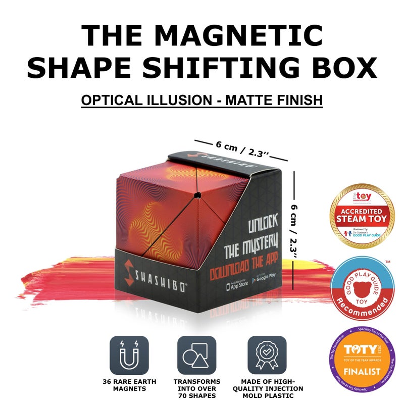 SHASHIBO Shape Shifting Box - Award-Winning, Patented Fidget Cube w/ 36 Rare Earth Magnets - Transforms Into Over 70 Shapes, Download Fun in Motion Toys Mobile App (Original Series - Optical Illusion) - Image 2
