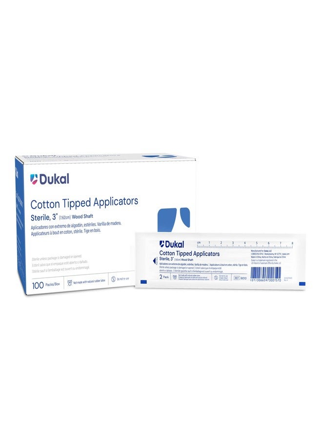 Dukal 9013-BX Cotton Tipped Applicator, Sterile, 3" (Box of 100pks)(2/pk)(200 Applicators) - Image 1