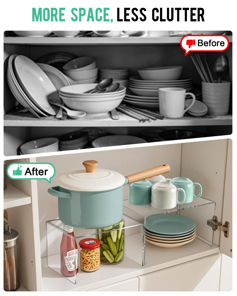 Sahasea Acrylic Cabinet Organizer, Set of 2 Clear Shelf Organizer for Kitchen Pantry Organizers and Storage, Display Cabinet Shelf Room Decor Countertop Desk Shelves, Spice Organization for Cabinet - Image 2