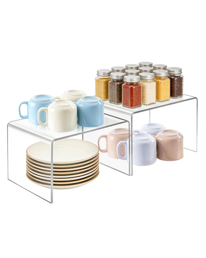 Sahasea Acrylic Cabinet Organizer, Set of 2 Clear Shelf Organizer for Kitchen Pantry Organizers and Storage, Display Cabinet Shelf Room Decor Countertop Desk Shelves, Spice Organization for Cabinet - Image 1