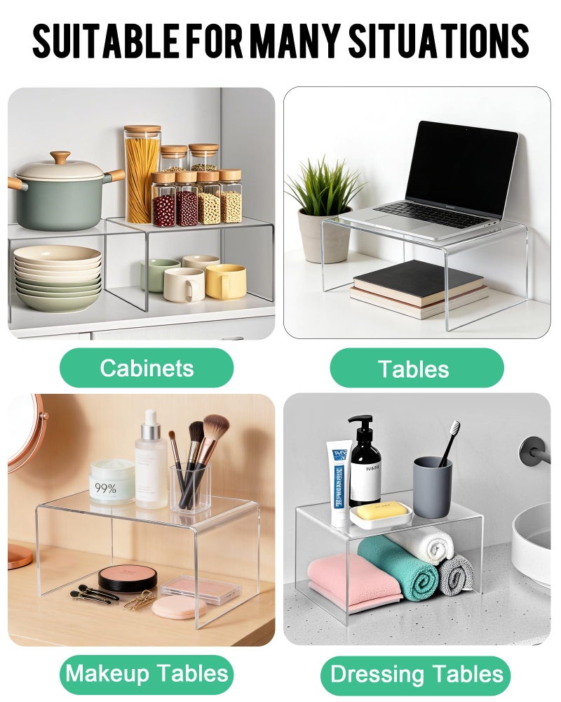 Sahasea Acrylic Cabinet Organizer, Set of 2 Clear Shelf Organizer for Kitchen Pantry Organizers and Storage, Display Cabinet Shelf Room Decor Countertop Desk Shelves, Spice Organization for Cabinet - Image 5