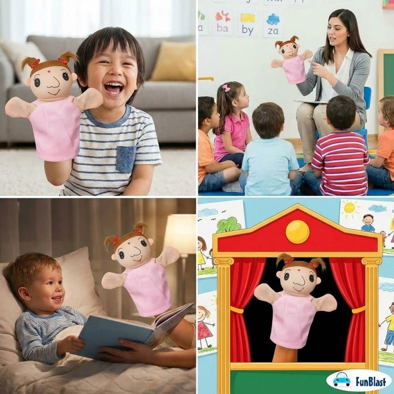 FunBlast دمية يد للأطفال – دمى يدوية محشوة، دمى ناعمة لأفراد العائلة لقصص الأطفال (دمية-ابنة) - Image 3