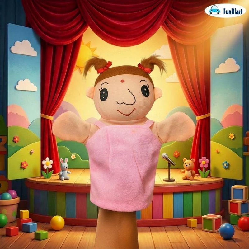 FunBlast دمية يد للأطفال – دمى يدوية محشوة، دمى ناعمة لأفراد العائلة لقصص الأطفال (دمية-ابنة) - Image 4