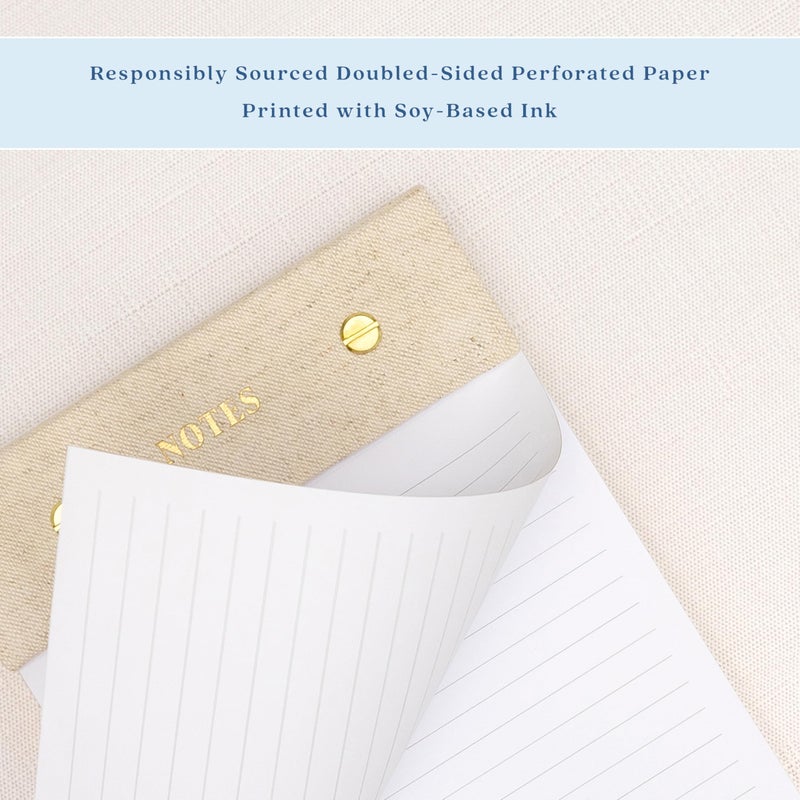 ELYN Lined Notepad, Aesthetic Linen Memo Pad with Matching Gold Gel Pen, 125 Sheets, 8.1 x 5.3 in - 100 GSM Premium Thick Paper, Perforated Pages & Hard Linen Backing, for Work, School or Home (Blue) - Image 4