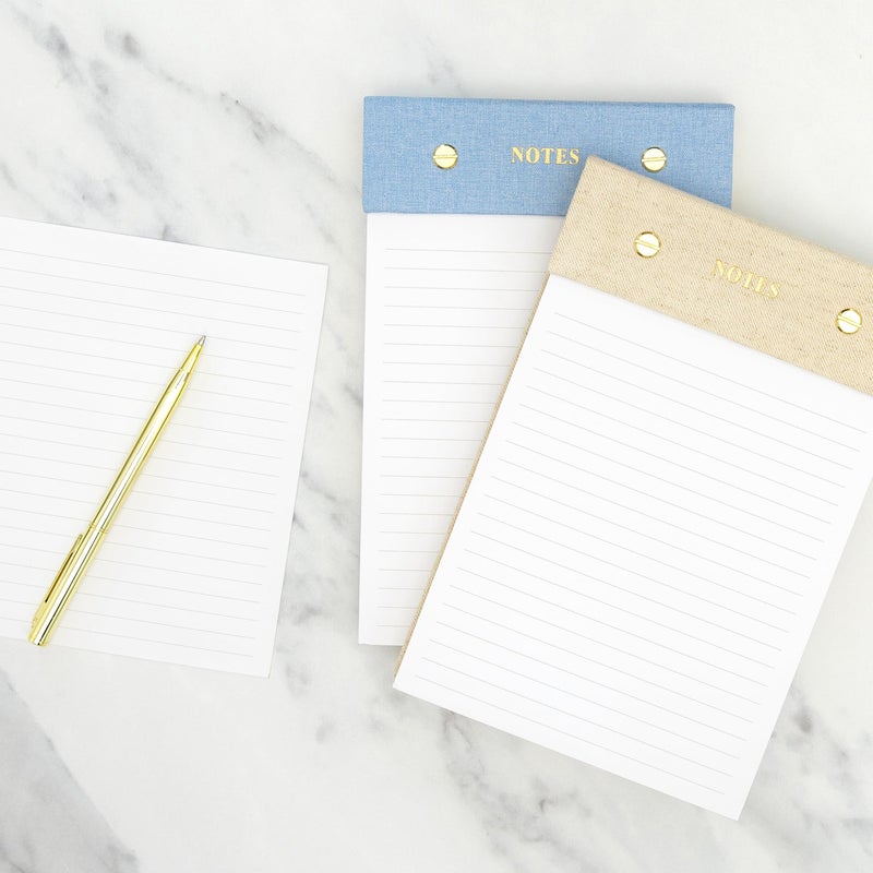 ELYN Lined Notepad, Aesthetic Linen Memo Pad with Matching Gold Gel Pen, 125 Sheets, 8.1 x 5.3 in - 100 GSM Premium Thick Paper, Perforated Pages & Hard Linen Backing, for Work, School or Home (Blue) - Image 5