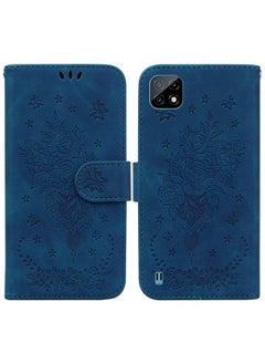 HuHa Case Cover For Realme C20 / C11 2021 Butterfly Rose Embossed Leather Phone Case Blue 