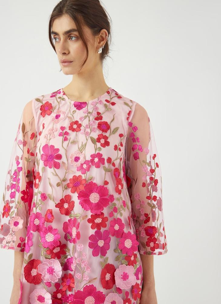 YAS Floral embroidered A-line dress - Image 3