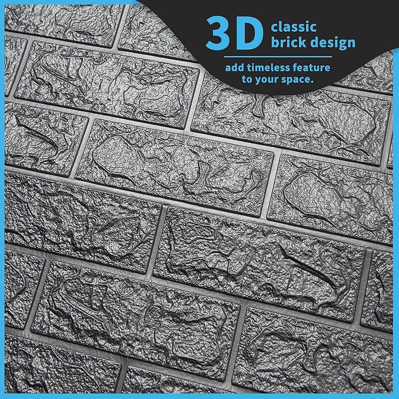 STL Brick Wallpaper - Self Adhesive PE Foam Brick Design 3D Wall Stickers/DIY Wallpaper For Home Hotel Living Room Bedroom & Café (70 X 77Cm, Appx. 5.8Sq Feet) (Grey)-Pack Of 1 - Image 4