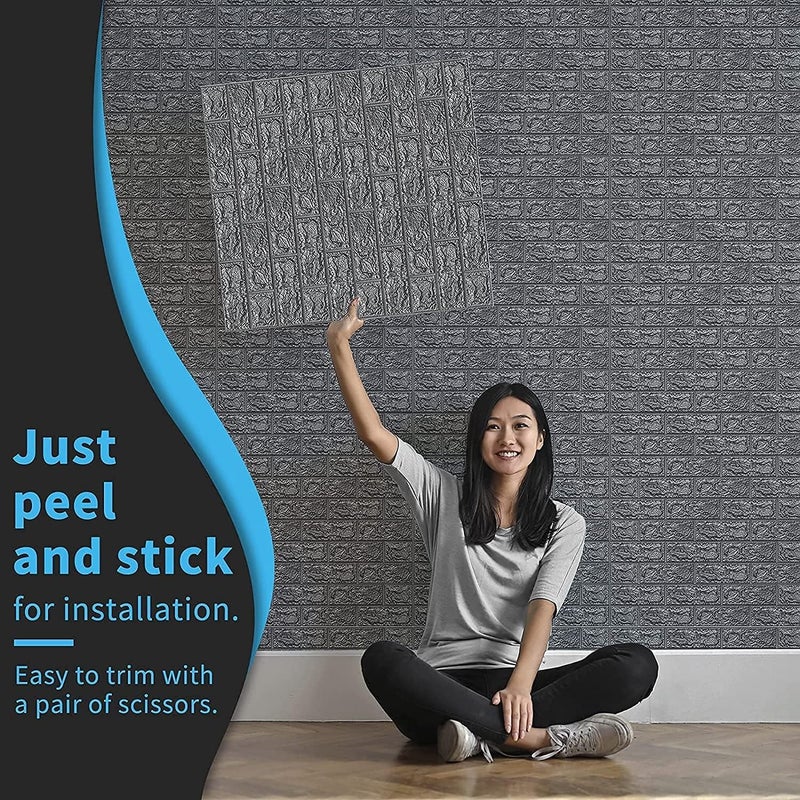 STL Brick Wallpaper - Self Adhesive PE Foam Brick Design 3D Wall Stickers/DIY Wallpaper For Home Hotel Living Room Bedroom & Café (70 X 77Cm, Appx. 5.8Sq Feet) (Grey)-Pack Of 1 - Image 2