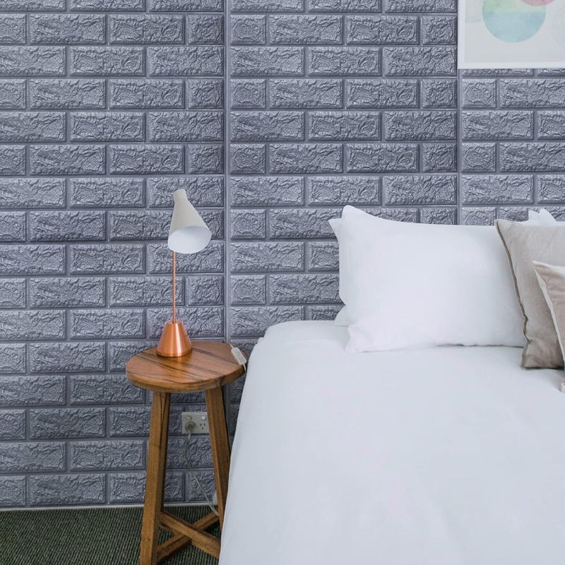 STL Brick Wallpaper - Self Adhesive PE Foam Brick Design 3D Wall Stickers/DIY Wallpaper For Home Hotel Living Room Bedroom & Café (70 X 77Cm, Appx. 5.8Sq Feet) (Grey)-Pack Of 1 - Image 3
