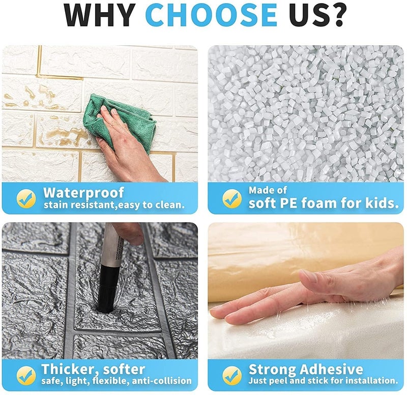STL Brick Wallpaper - Self Adhesive PE Foam Brick Design 3D Wall Stickers/DIY Wallpaper For Home Hotel Living Room Bedroom & Café (70 X 77Cm, Appx. 5.8Sq Feet) (Grey)-Pack Of 1 - Image 5