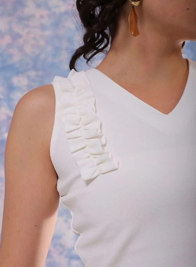 Freehand  Women Regular Fit Solid Scoop Neck Sleeveless Ruffled Top  | Best Price UAE