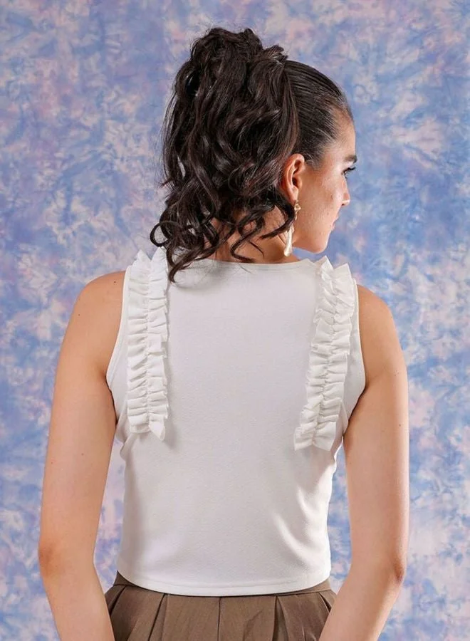 Freehand  Women Regular Fit Solid Scoop Neck Sleeveless Ruffled Top  | Best Price UAE