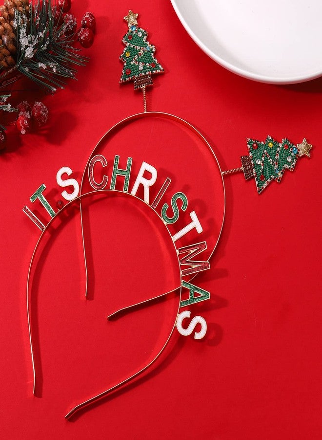 boderier Christmas Headbands for Women Beaded Christmas Tree MERRY CHRISTMAS Tiara Headband Xmas Party Hair Accessories Gifts - Image 2