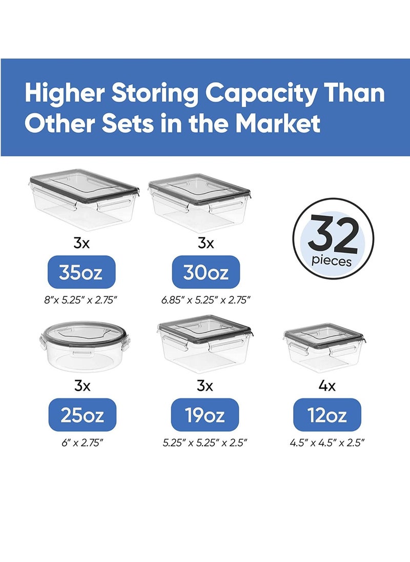 TYCOM - TYCOM 16 Piece Food Storage Containers Set with Easy Snap Lids 16 Lids +16 Containers- Airtight Plastic Containers for Pantry & Kitchen Organization - BPA-Free Food Containers Free Labels & Marker - Image 1
