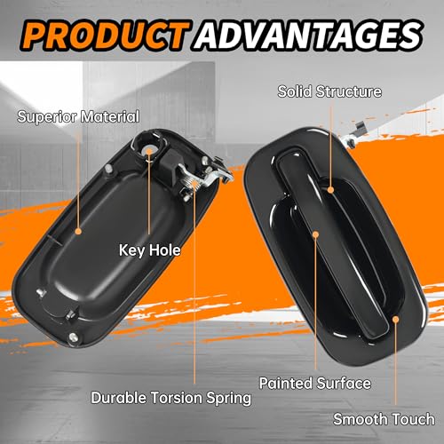 KUAFU Exterior Door Handles Compatible with 1999-2007 Chevy Chevrolet Silverado Suburban Tahoe Avalanche/GMC Sierra Yukon/Cadillac Escalade Outside Door Handles w/1 Keyhole Black FLR - Image 3