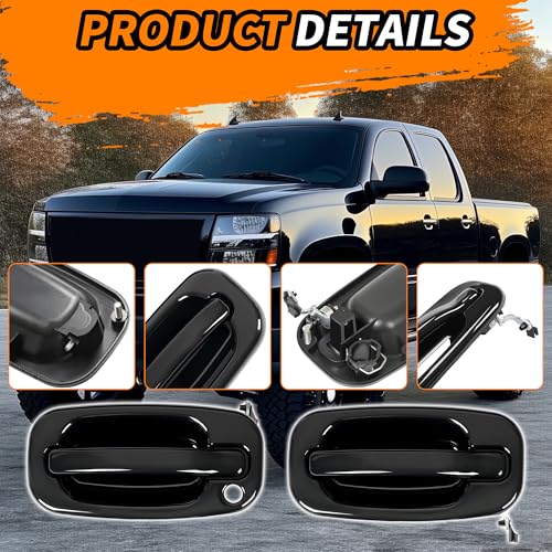 KUAFU Exterior Door Handles Compatible with 1999-2007 Chevy Chevrolet Silverado Suburban Tahoe Avalanche/GMC Sierra Yukon/Cadillac Escalade Outside Door Handles w/1 Keyhole Black FLR - Image 5