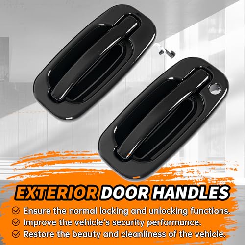 KUAFU Exterior Door Handles Compatible with 1999-2007 Chevy Chevrolet Silverado Suburban Tahoe Avalanche/GMC Sierra Yukon/Cadillac Escalade Outside Door Handles w/1 Keyhole Black FLR - Image 4