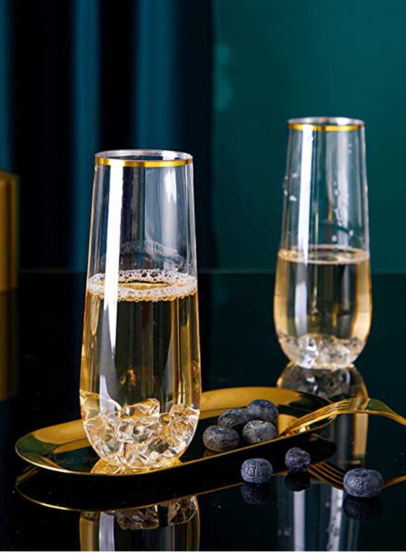 KASTWAVE Plastic Champagne Flutes, 270 ml Stemless Disposable Gold Rim Glasses Shatterproof Reusable Perfect For Wedding  Party Birthday Cup 10 Pack - Image 3