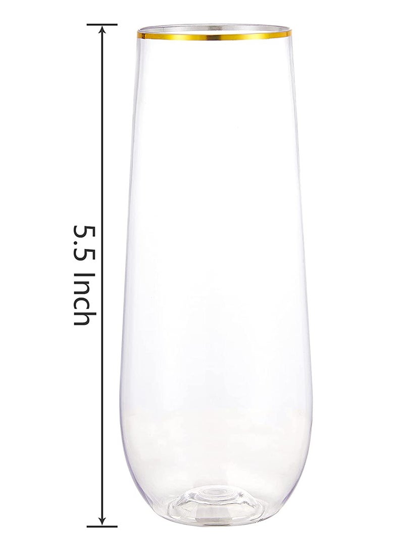 KASTWAVE Plastic Champagne Flutes, 270 ml Stemless Disposable Gold Rim Glasses Shatterproof Reusable Perfect For Wedding  Party Birthday Cup 10 Pack - Image 2