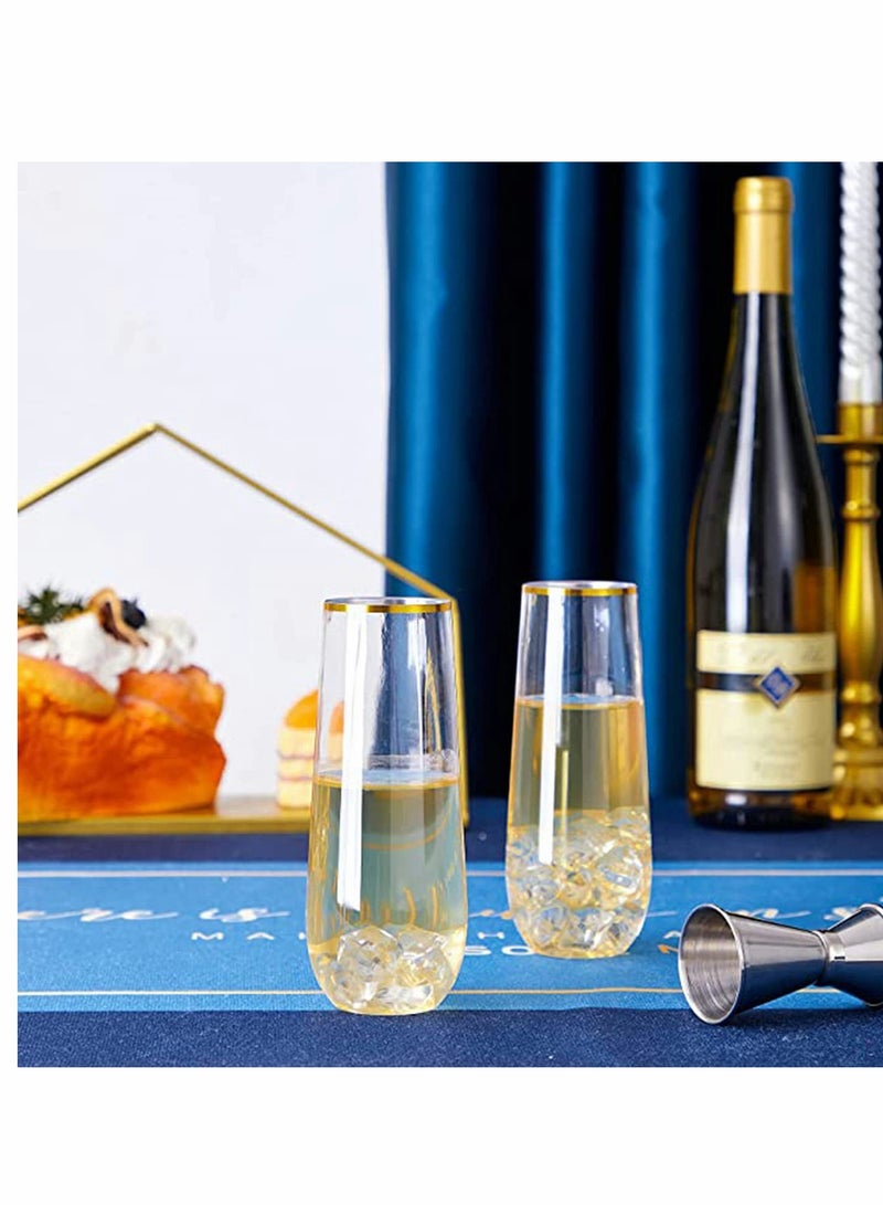 KASTWAVE Plastic Champagne Flutes, 270 ml Stemless Disposable Gold Rim Glasses Shatterproof Reusable Perfect For Wedding  Party Birthday Cup 10 Pack - Image 5