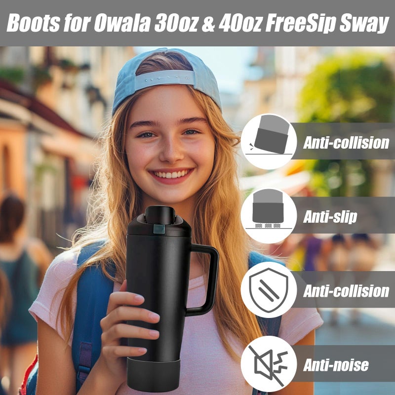 Mity rain 2PCS Protective Silicone Boots for Owala 30oz & 40oz FreeSip Sway Bottles & Tumblers - Accessories for owala, Enhances Stability & Prevents Scratches (Black) - Image 4