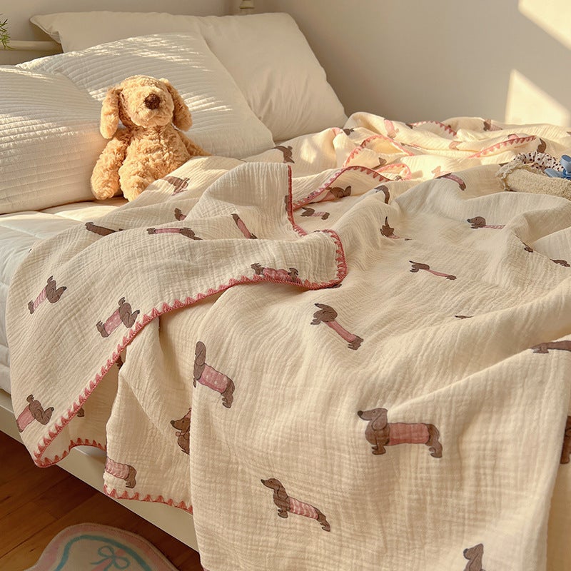 Class A Maternal and Infant Grade Cotton Wrinkle Yarn Blanket Multifunctional Summer Blanket Baby Blanket Bath Towel Office Nap Dachshund 