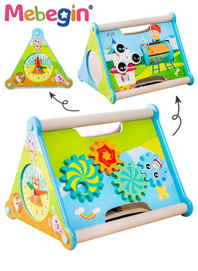MEBEGIN - 5 in 1 Wooden Activity Centre Triangle Toys, Multifunctional Creative Learning Box, Durable Fun Activity Cube, Baby Motor Skills Toy, Early Educational Toy, Montessori Toy, 23*19.5*16.5cm - Image 1
