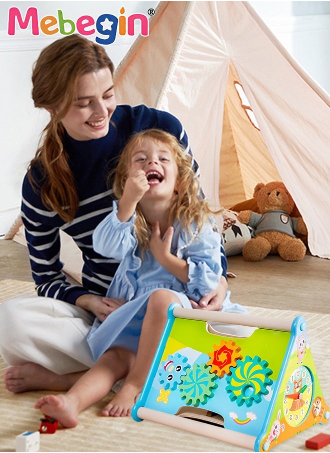 MEBEGIN - 5 in 1 Wooden Activity Centre Triangle Toys, Multifunctional Creative Learning Box, Durable Fun Activity Cube, Baby Motor Skills Toy, Early Educational Toy, Montessori Toy, 23*19.5*16.5cm - Image 1