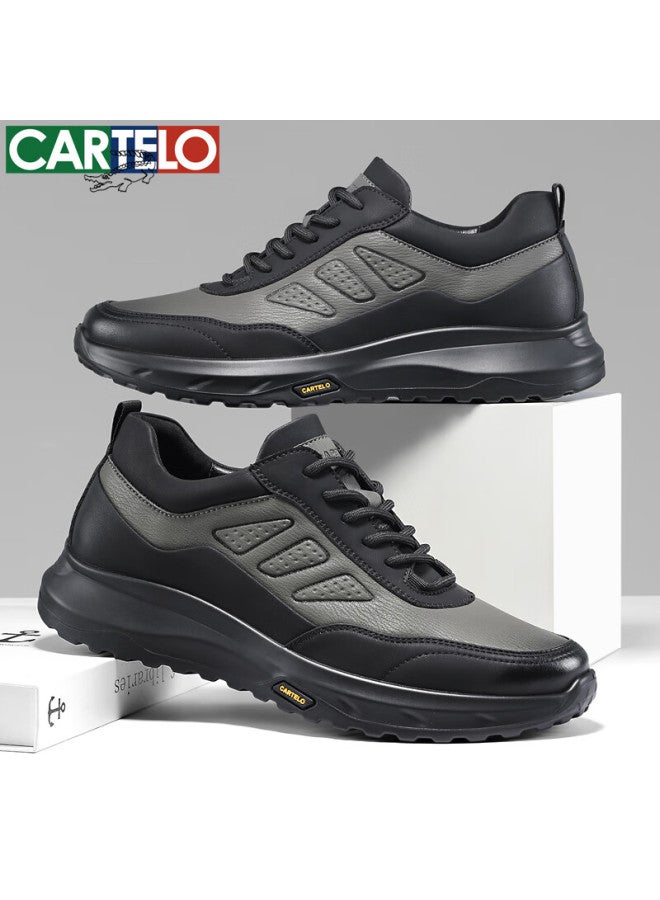 Cartelo Men's Genuine Leather Business Casual Sneakers, Soft-soled Casual Leather Shoes For Men, Style 5222, Rock Gray, Size 40 - Image 3