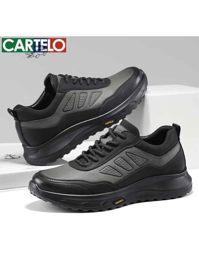 Cartelo Men's Genuine Leather Business Casual Sneakers, Soft-soled Casual Leather Shoes For Men, Style 5222, Rock Gray, Size 40 - Image 4