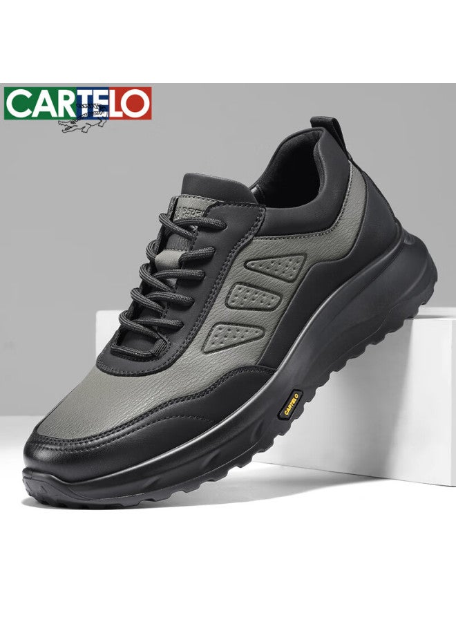 Cartelo Men's Genuine Leather Business Casual Sneakers, Soft-soled Casual Leather Shoes For Men, Style 5222, Rock Gray, Size 40 - Image 1